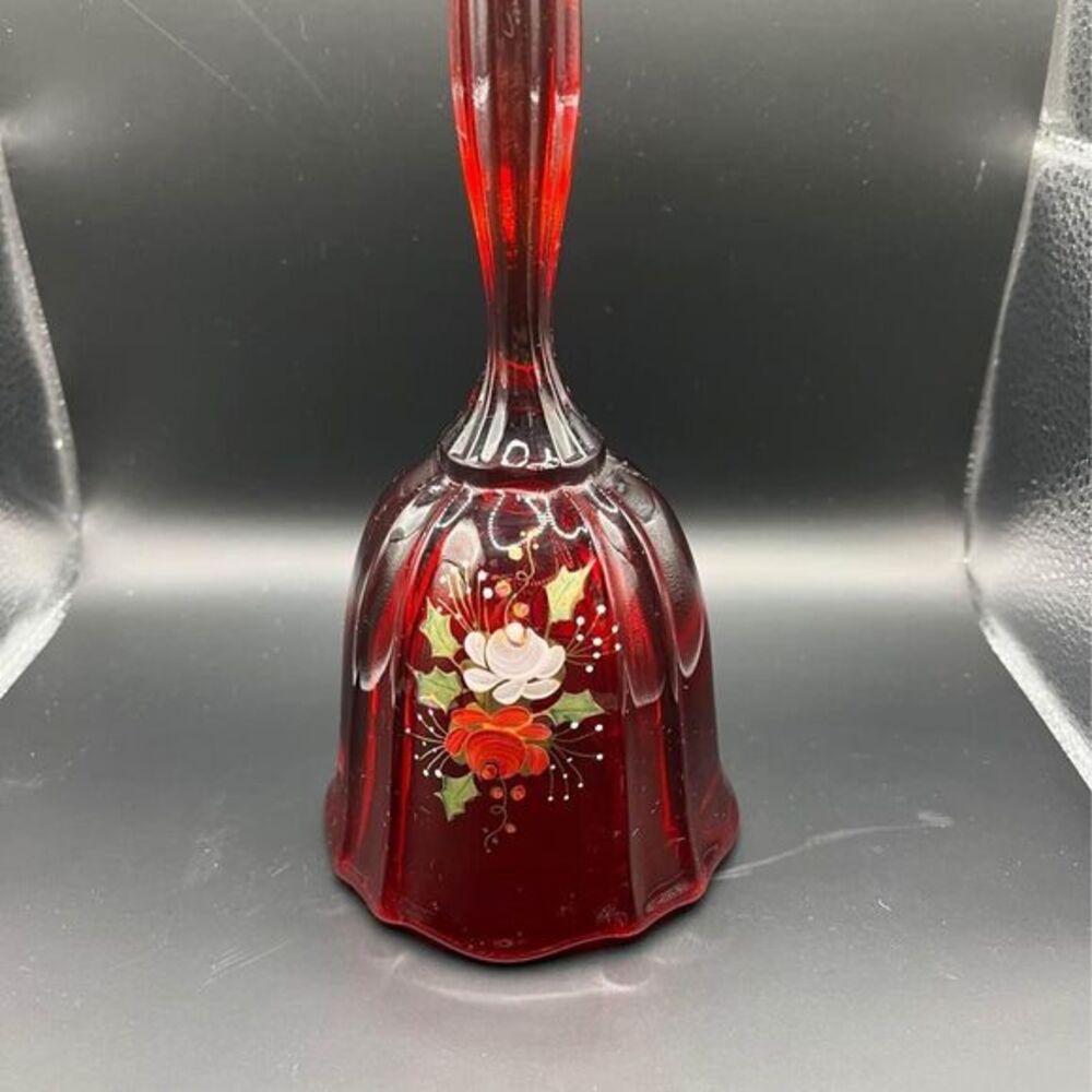 Fenton Glass Ruby Red Hand Painted Marilyn Wagner Christmas Holiday bell RARE